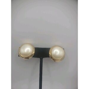 Vintage Marvella Earrings Clip On Gold Tone White Stone Jewelry Costume
